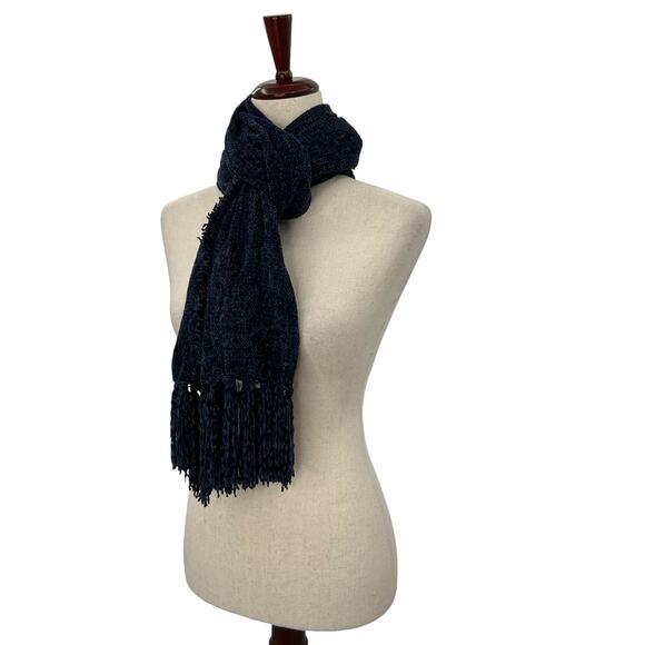NEW Style & Co Navy blue chenille Scarf Fringe Trim Soft Cozy Dark Oblong Dark - Picture 12 of 13